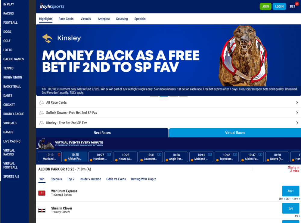 betting on greyhounds at boylesports