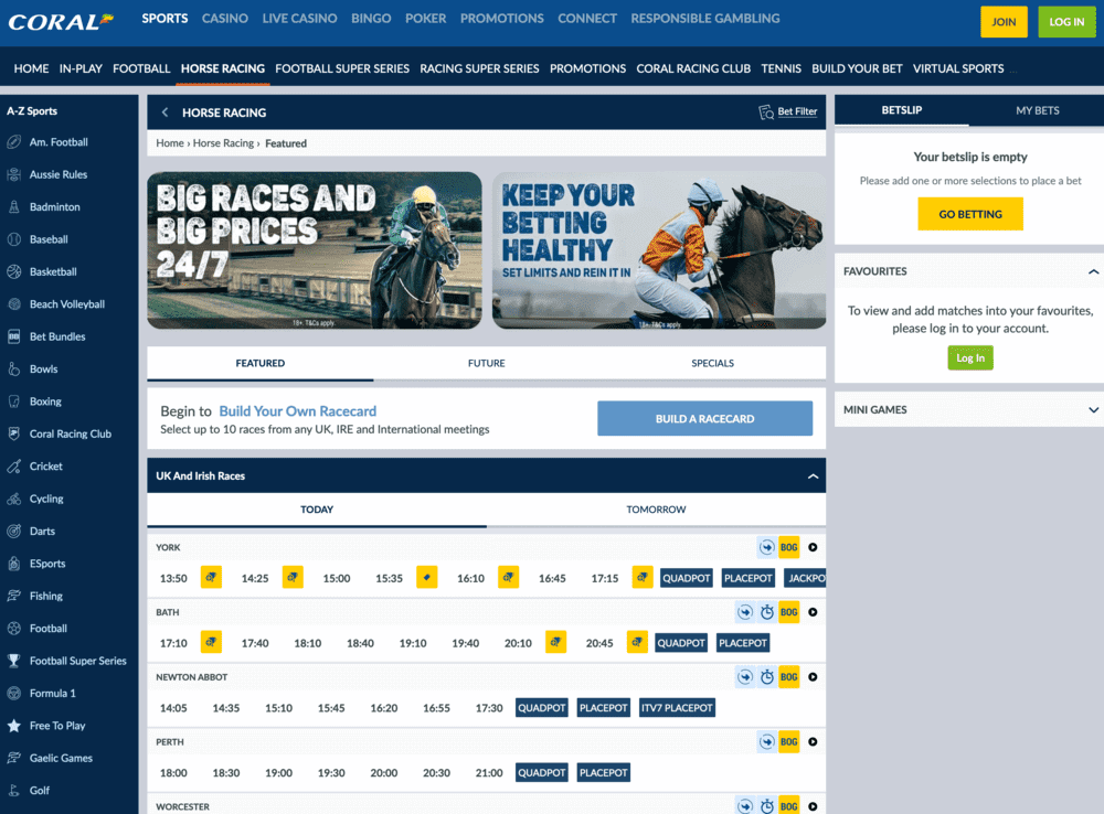 Coral's current Horse Racing selection
