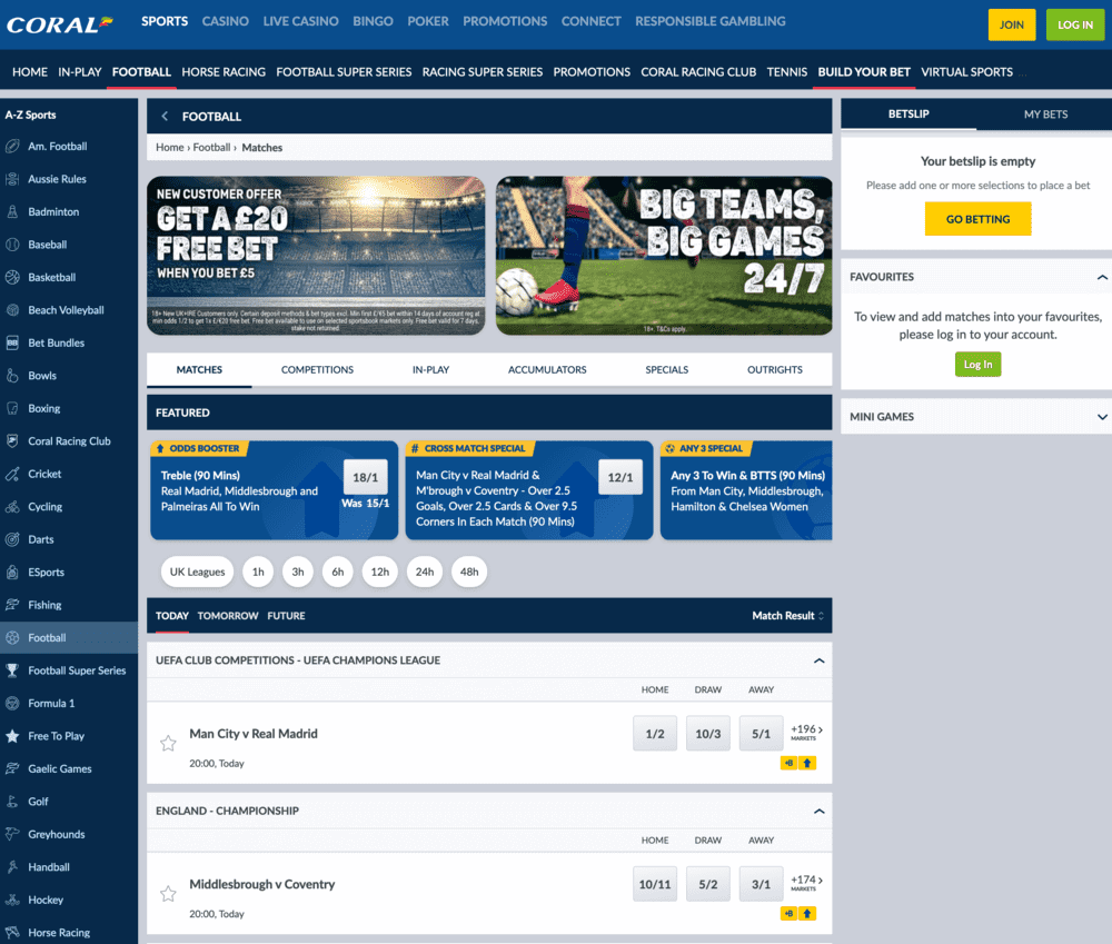 Football betting at Coral