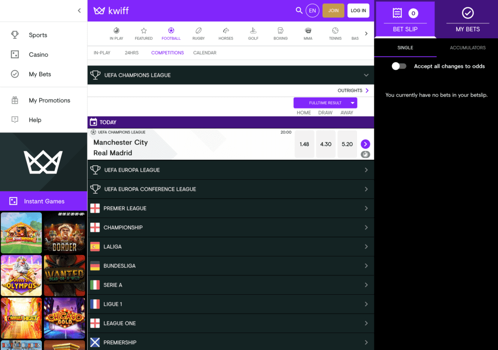 Kwiff's football betting