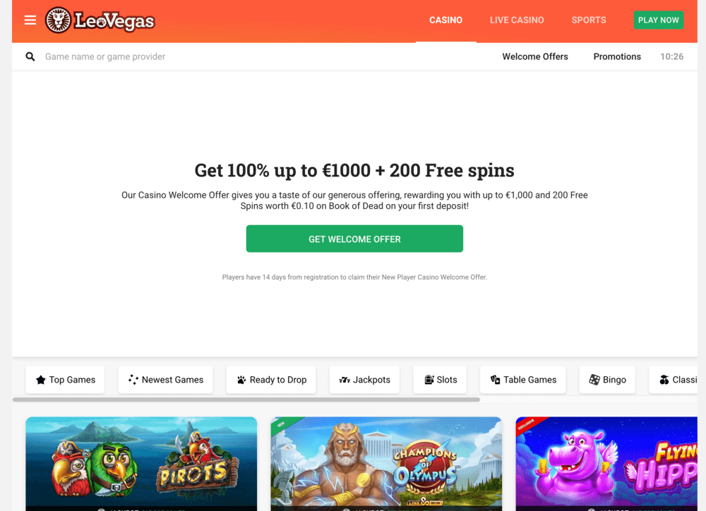 LeoVegas' €1000 Welcome Bonus